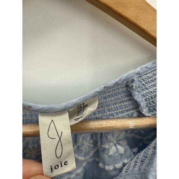 Joie Flowy Linen Embroidered Tassled Blouse Blue Costal Boho Women Size Small - Picture 5 of 7